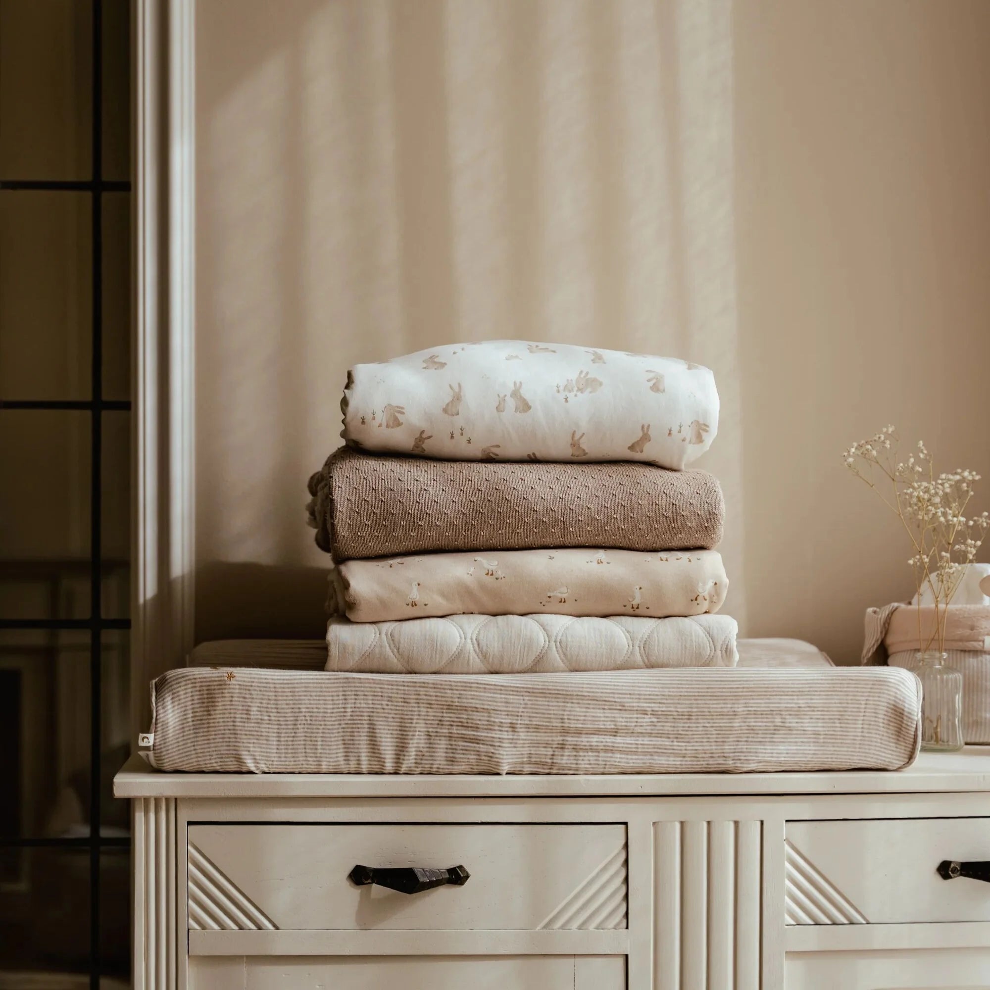 Gebreid wiegdeken - fleece - Beige - Essentials