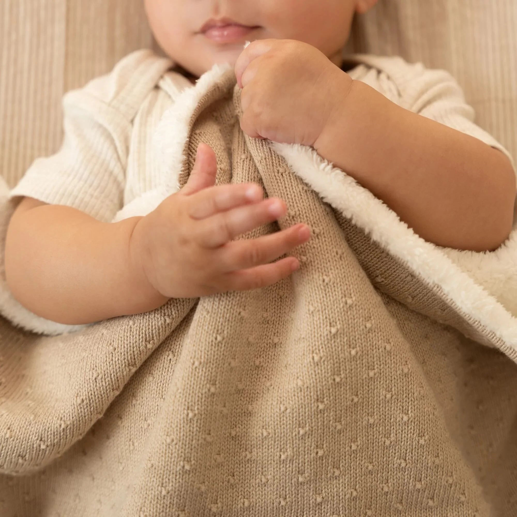 Gebreid wiegdeken - fleece - Beige - Essentials