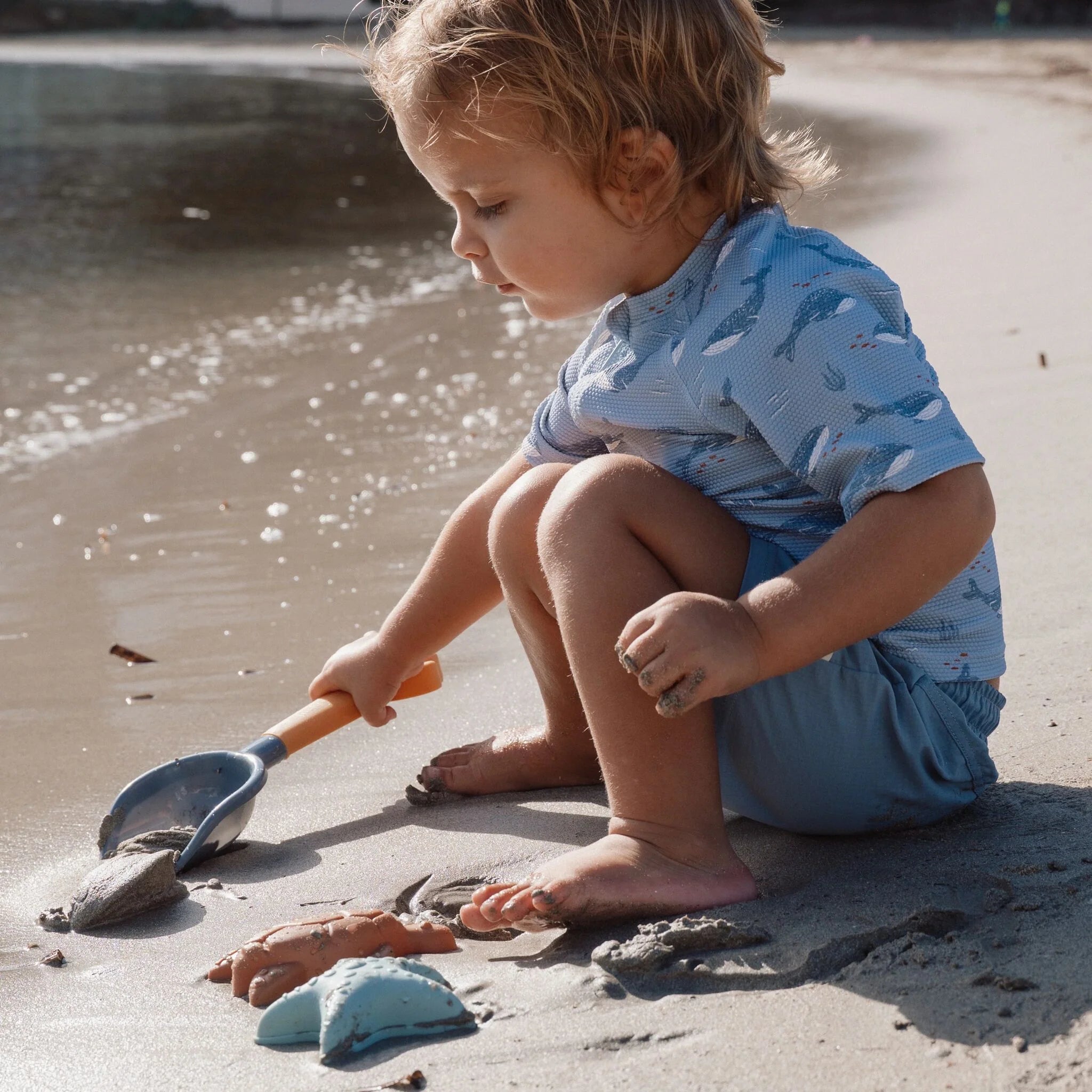 Strandset Schepje en Zandvormen - Blauw - Ocean World