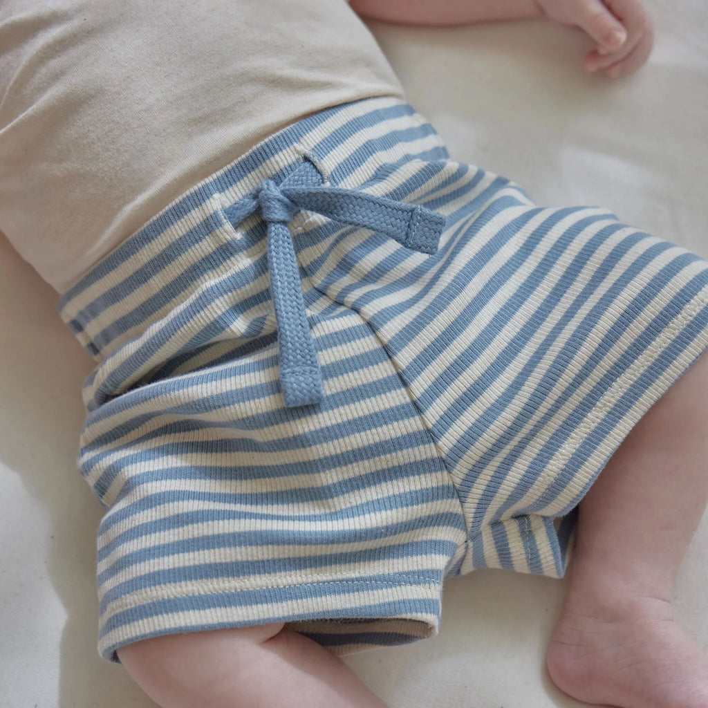 Gestreepte korte broek - Blauw