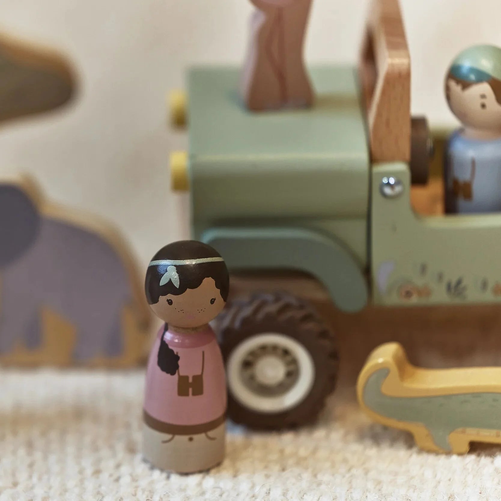Houten safari auto met dieren - Groen
