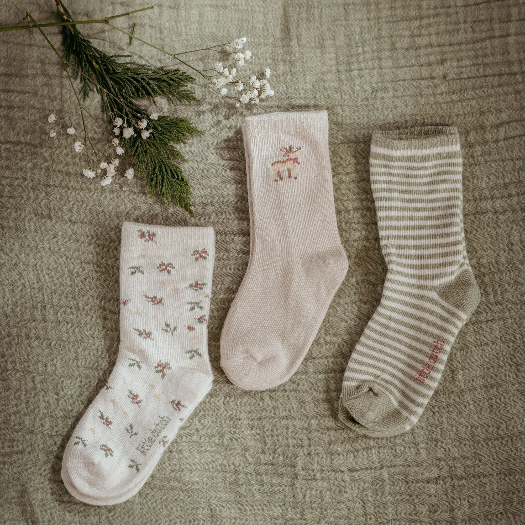 3-pack kerst sokken – Beige