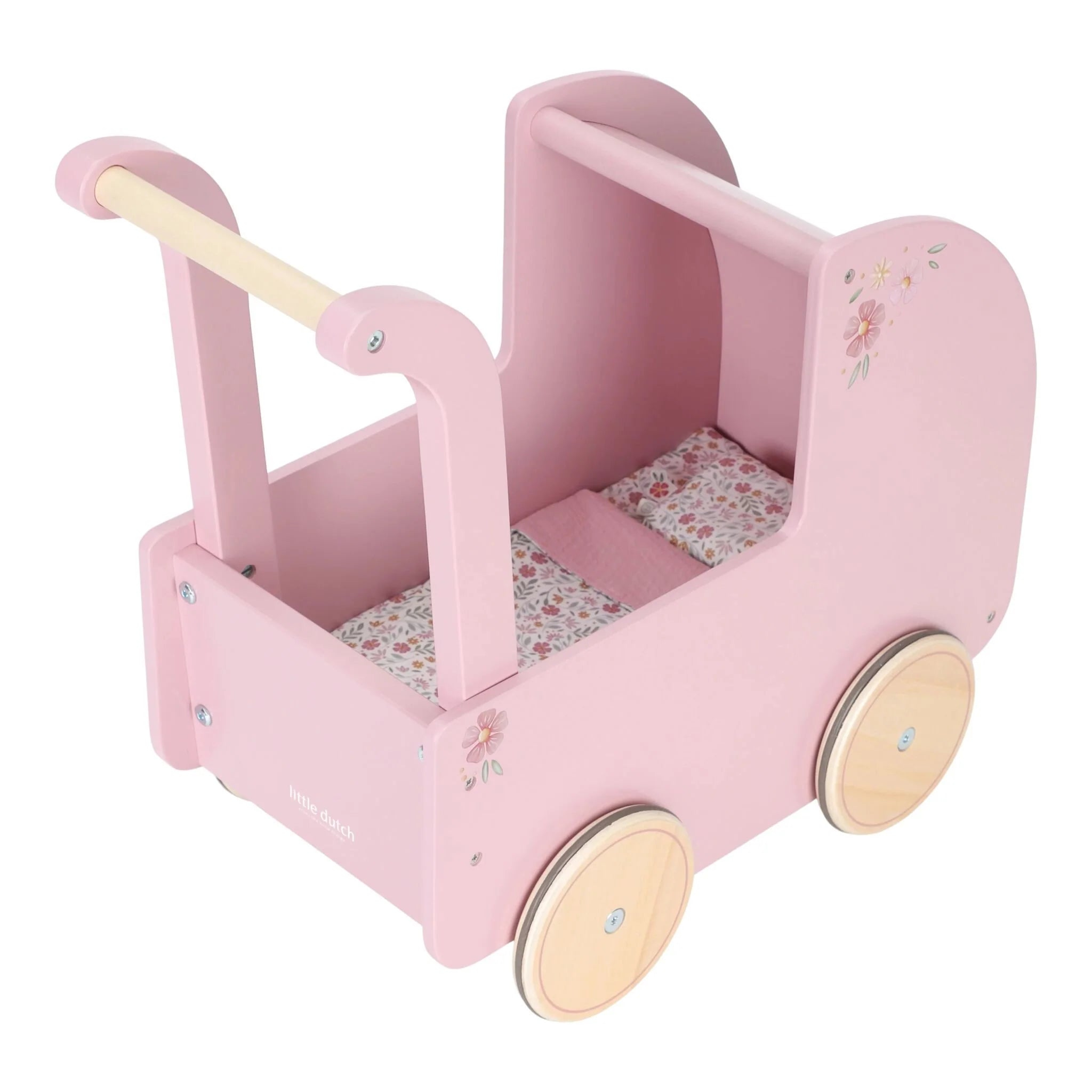 Houten poppenwagen - Roze