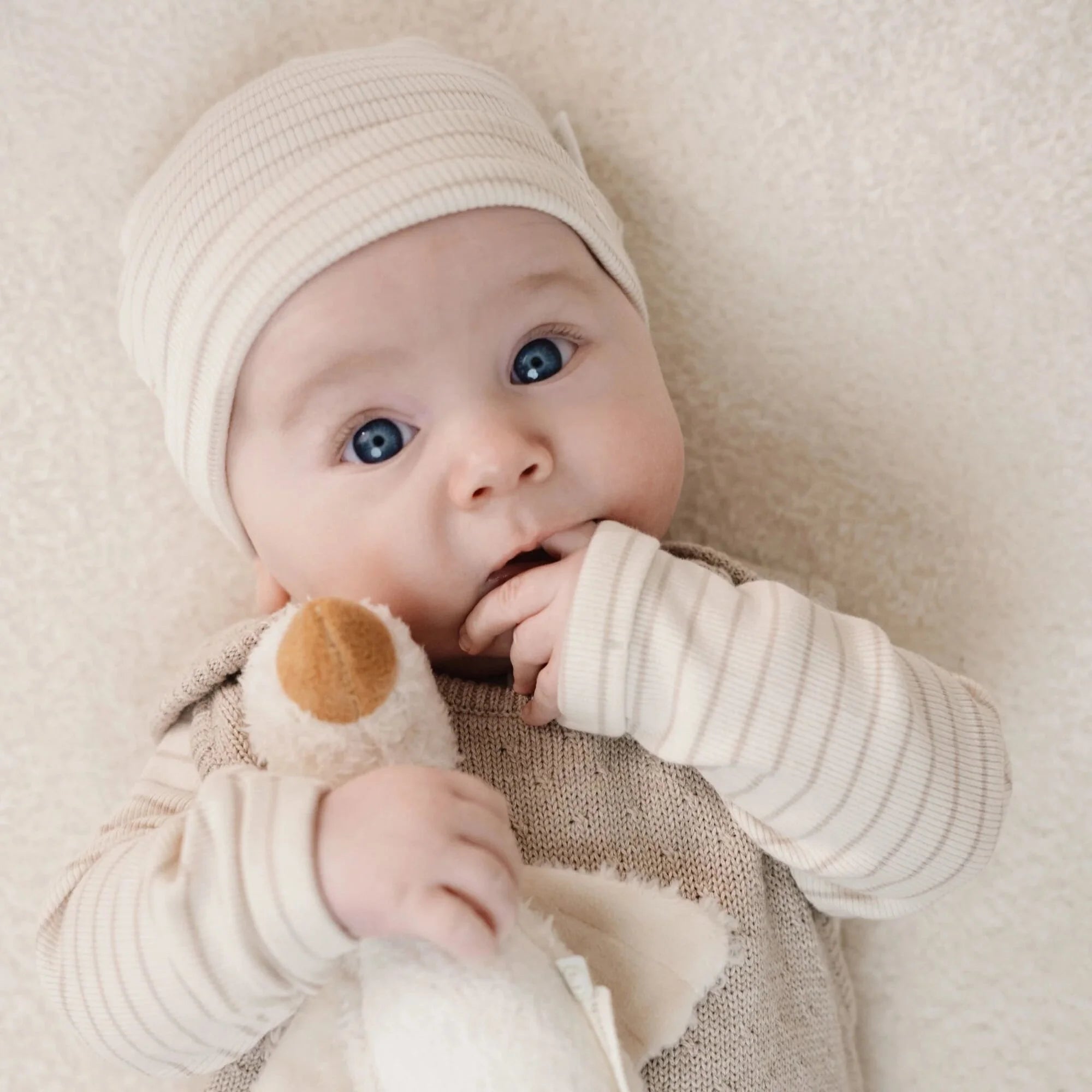 Babymutsje - Beige - Newborn Naturals - Stripe