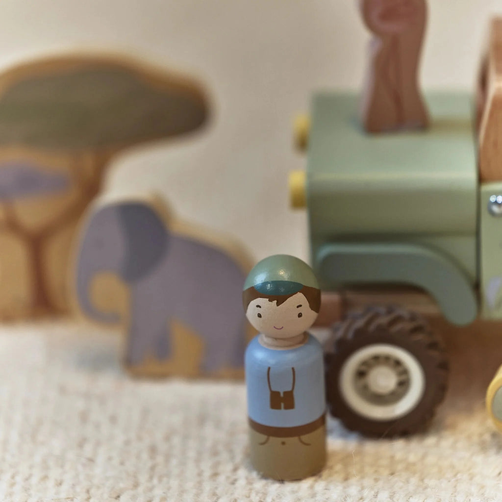 Houten safari auto met dieren - Groen