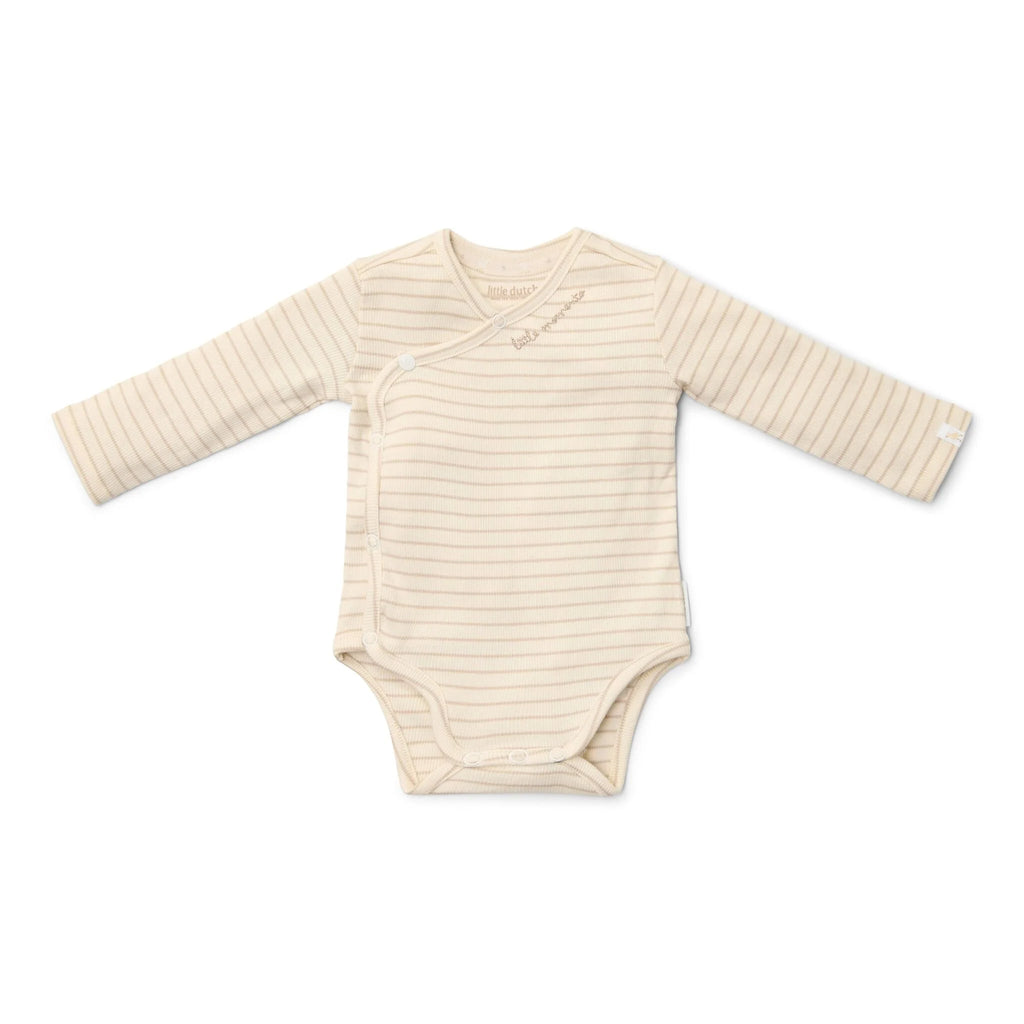 Romper overslag lange mouw - Beige - Newborn Naturals - Stripe
